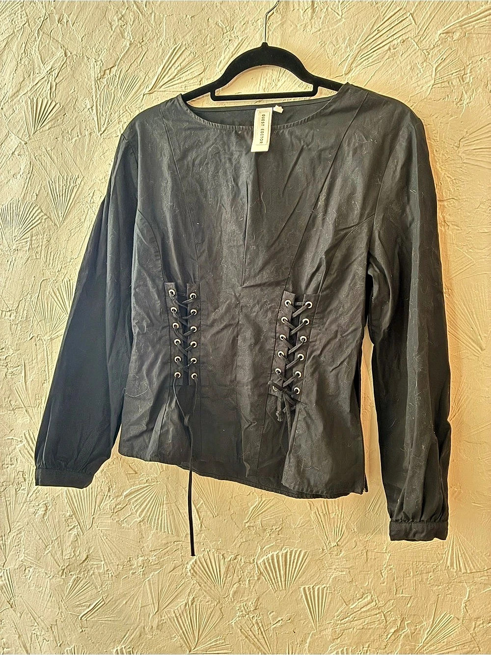 Guest Editor Black Lace-Up Long Sleeve Top